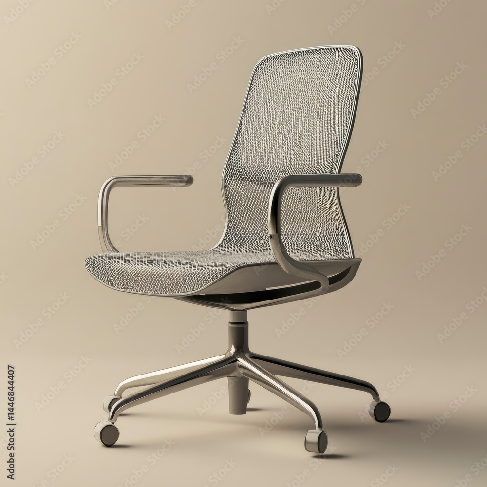 Minimalist mesh office chair with subtle curvature, no background. Minimalist mesh office chair with subtle curvature, no background.