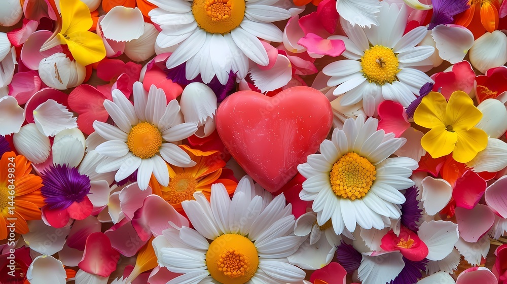 Obraz premium Love, dentist, summer, hearts, petals, flowers, bright colors, style of Joyful atmosphere, Generative AI illustrations.