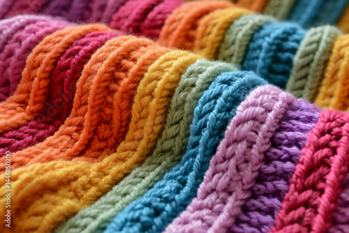 close-up of chunky knit rainbow blanket