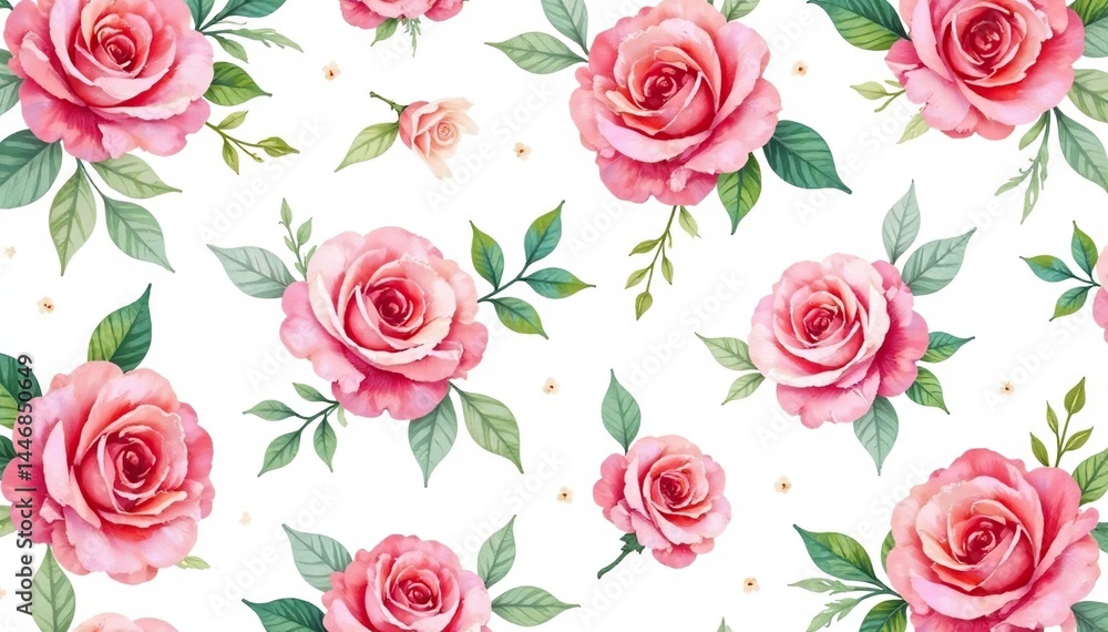 Delicate watercolor roses & leaves, repeating pattern , romantic, art Delicate watercolor roses & leaves, repeating pattern , romantic, art