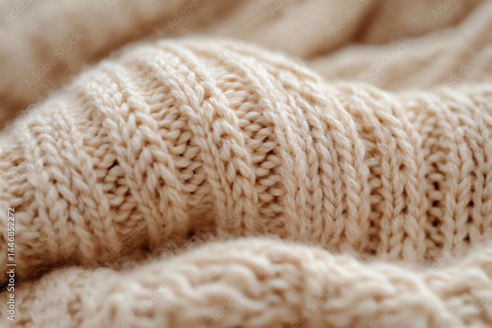 close-up of warm and soft texture of chunky beige knit sweater close-up of warm and soft texture of chunky beige knit sweater