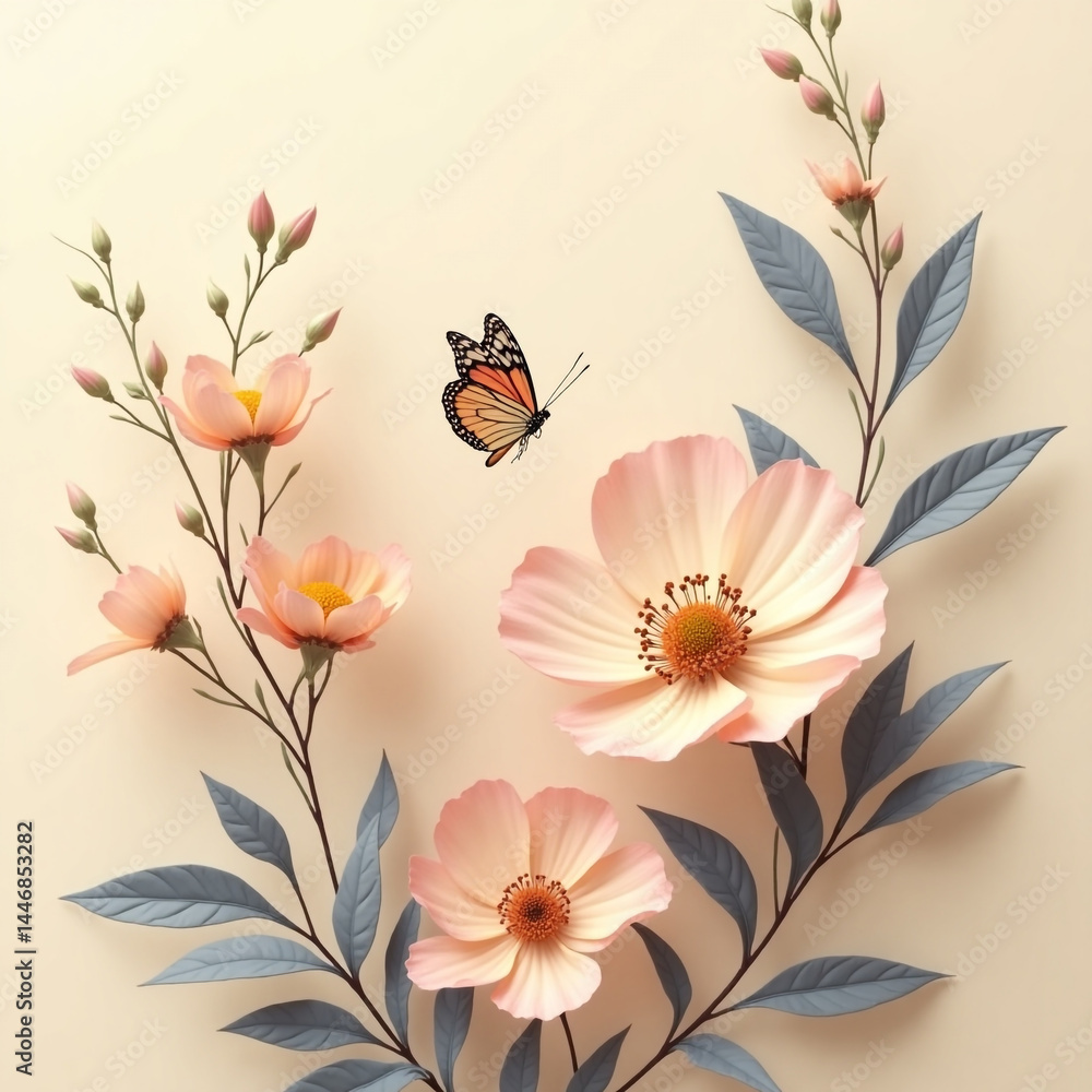Fototapeta premium Elegant Vintage Floral Background with Soft Pastel Flowers, Antique Paper Texture, and Romantic Botanical Patterns – Ideal for Wedding Invitations, Scrapbooking, and Retro Design Projects