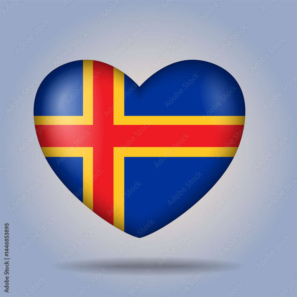 Fototapeta premium Aland Islands flag heart button Isolated on color gradient background. Exclusive Icon flag
