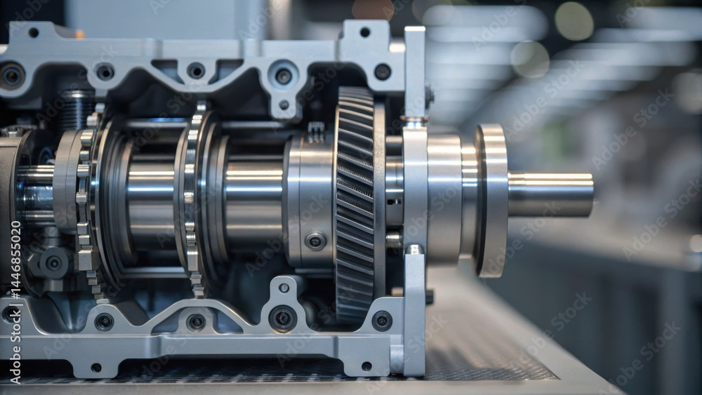 Mechanical gear system concept with consulting for engineering and industrial design in close up view Mechanical gear system concept with consulting for engineering and industrial design in close up view