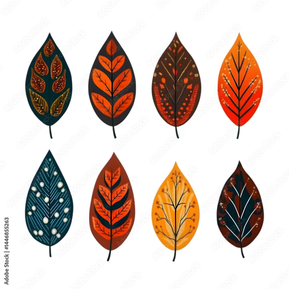 Fototapeta premium Collection Of Autumn Leaves Illustration Design With Transparent Background