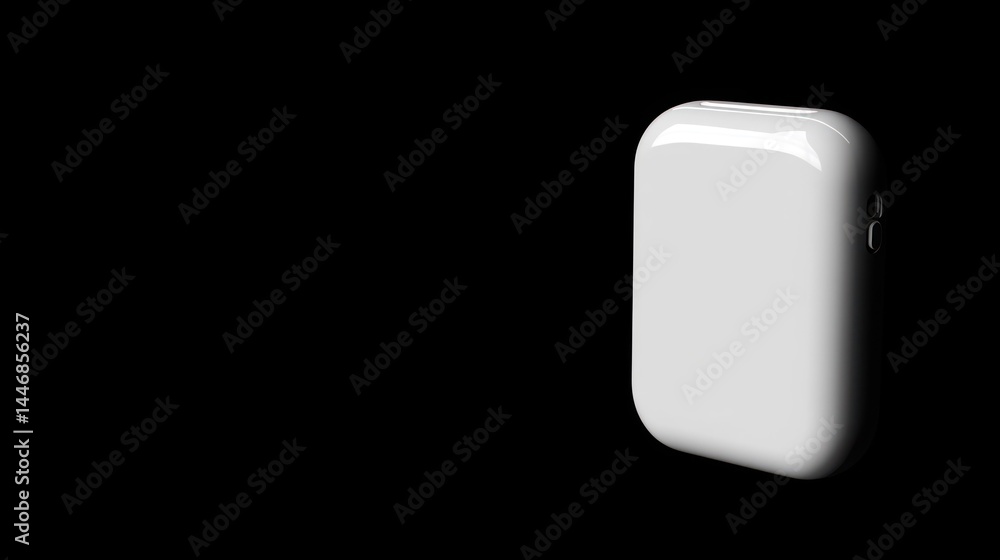 Isolated view of a white, modern smart watch against a dark background Isolated view of a white, modern smart watch against a dark background