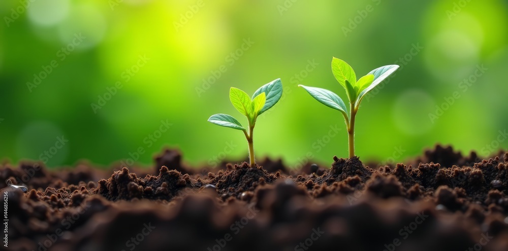 Close-up of dollar bills sprouting from fertile soil with green plants, wealth, finance, currency Close-up of dollar bills sprouting from fertile soil with green plants, wealth, finance, currency