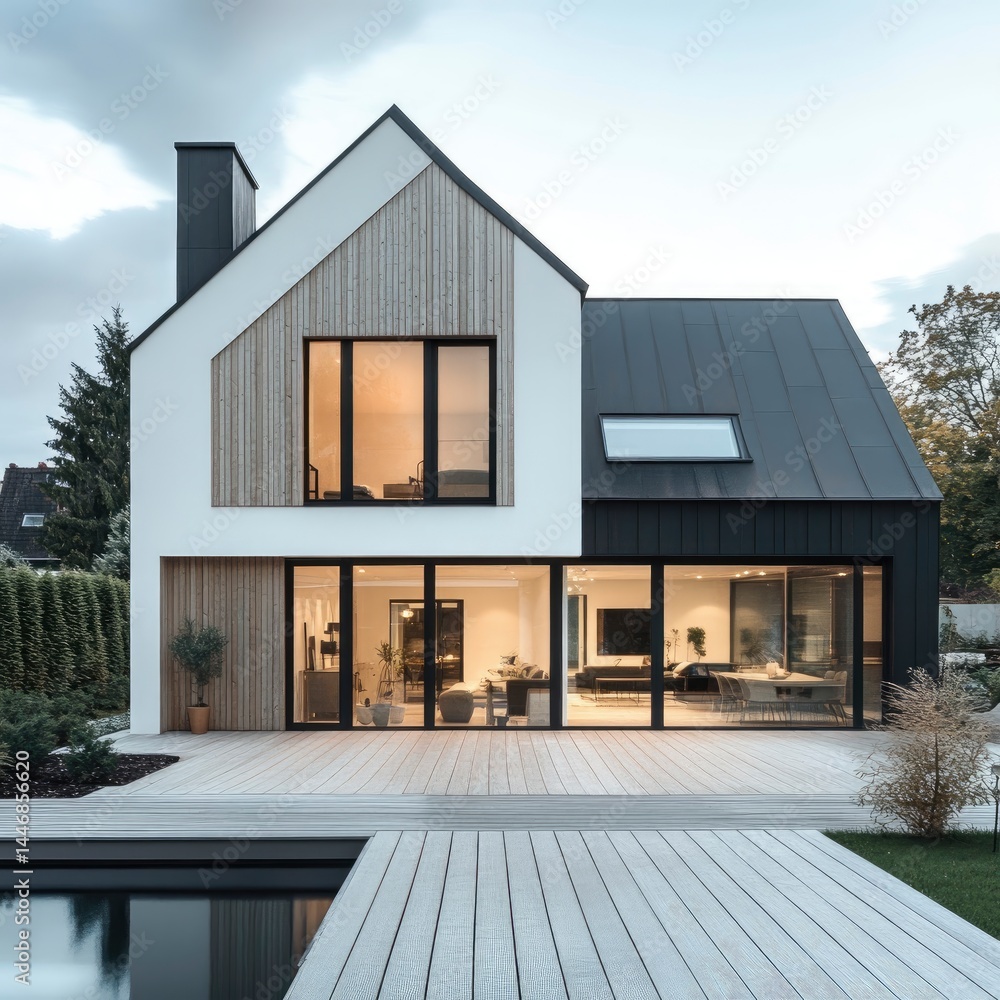 Modern Scandinavian-style house with clean lines and natural tones, no background. Modern Scandinavian-style house with clean lines and natural tones, no background.