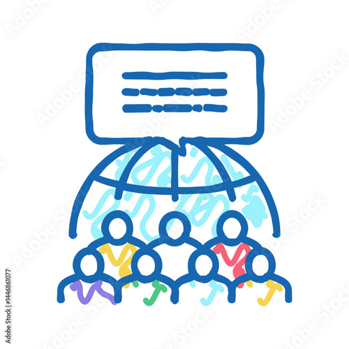global crowdsoursing icon doodle illustration flat