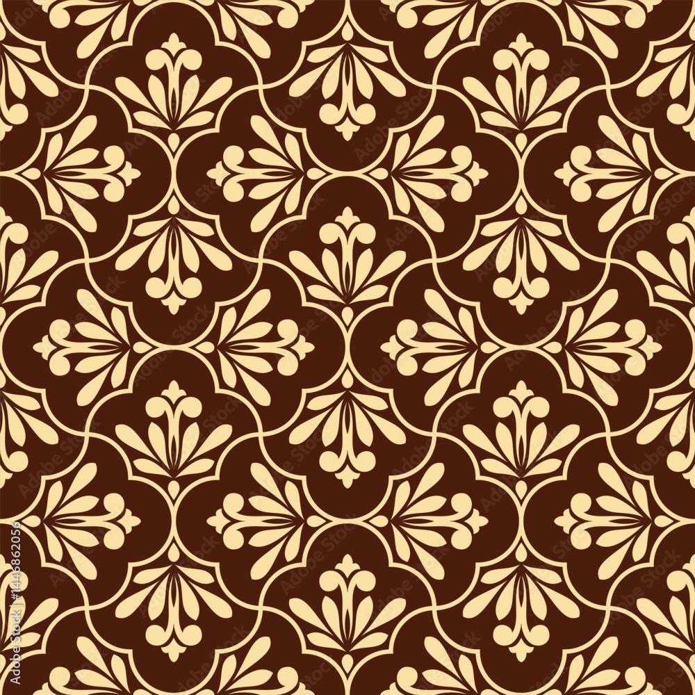 Flower geometric pattern. Seamless vector background. Golden and brown ornament Flower geometric pattern. Seamless vector background. Golden and brown ornament