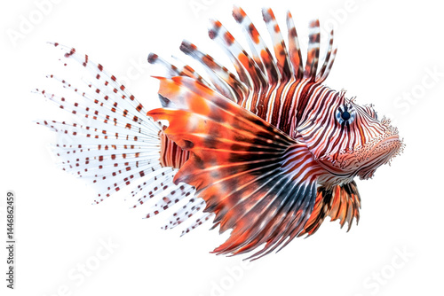 lionfish red and white tropical fish on white background
