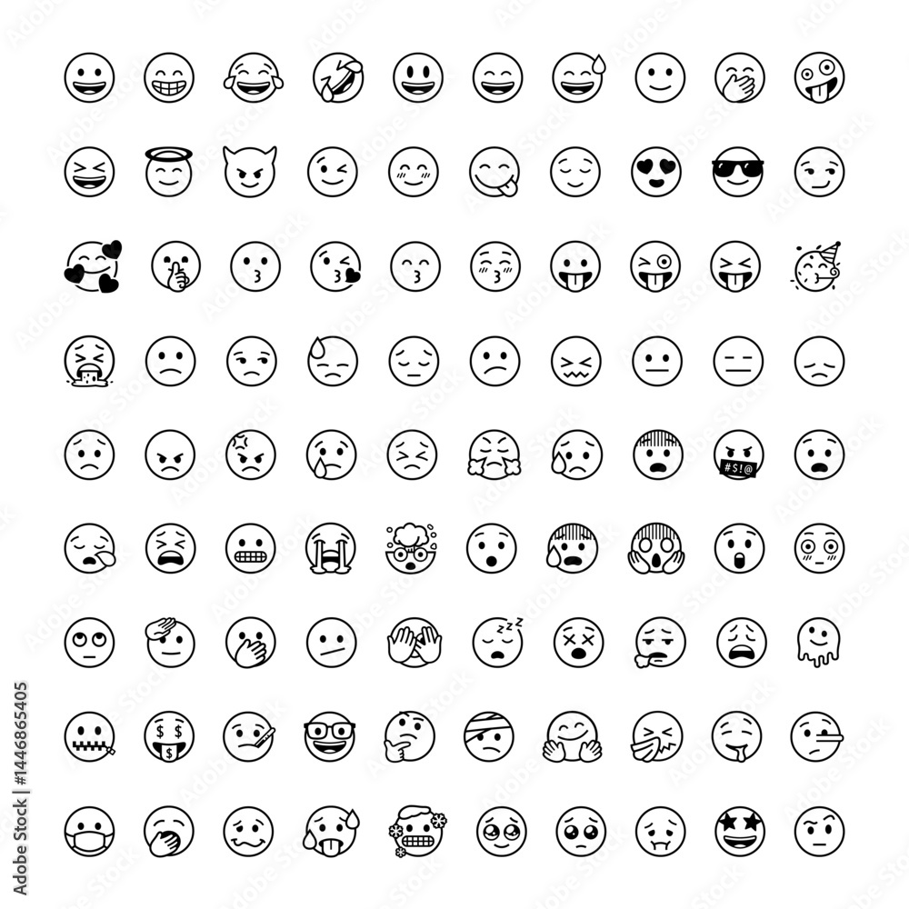 Hand drawn emoji emoticons set face expression feelings collection Hand drawn emoji emoticons set face expression feelings collection