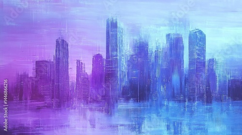 Cityscape Impression: A Purple and Blue Urban Dawn