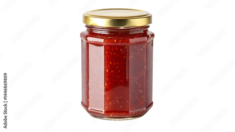 Homemade spicy chili sauce with a glossy finish in a clear glass jar Homemade spicy chili sauce with a glossy finish in a clear glass jar