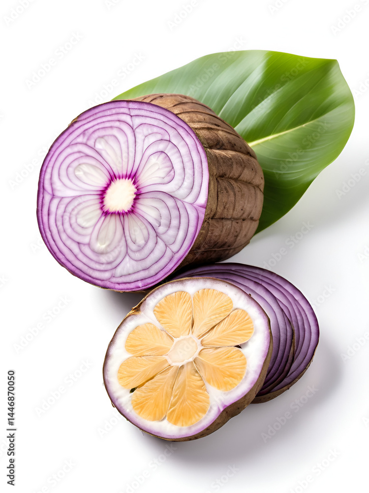 Taro, sliced of taro isolated on white background Taro, sliced of taro isolated on white background