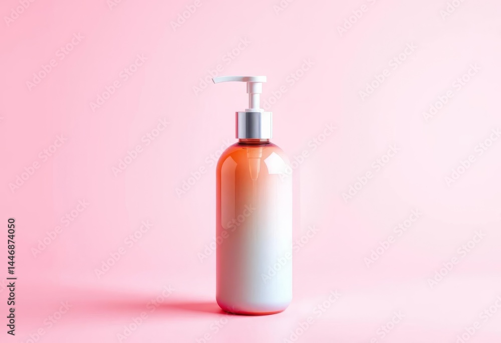 Pastel pink background, vibrant rainbow lotion pump bottle ,  bathroom,  bright