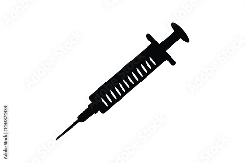 Syringe silhouette vector, Syringe black symbol, injection clipart
