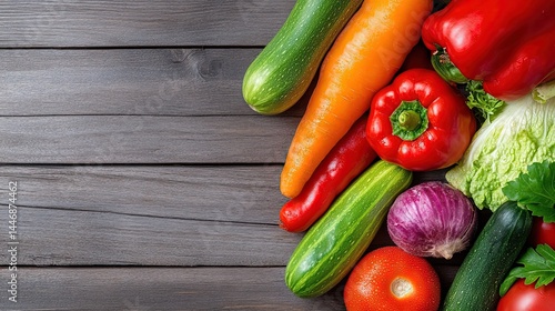Fresh and Colorful Assortment of Vegetables on Wooden Tabletop