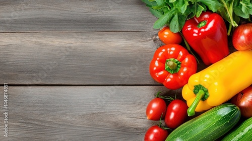 Fresh Colorful Vegetables Arrangement on Rustic Wooden Background
