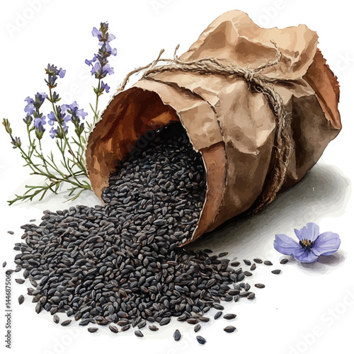 watercolor of Seed Packet With Spilled Seeds, vector, isolated on a white background.