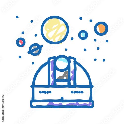 observatory telescope watching on planets icon doodle illustration