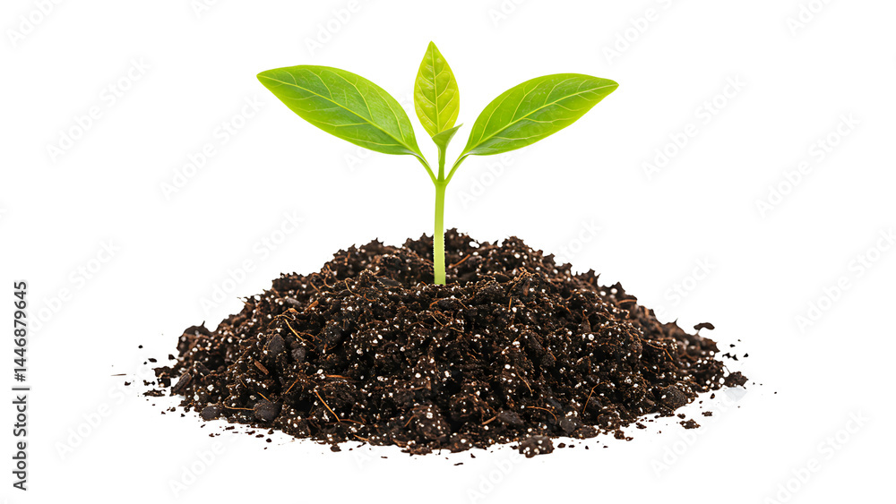 New plant sprout emerging from dark soil in a minimalist setting New plant sprout emerging from dark soil in a minimalist setting