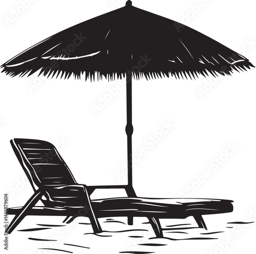 beach chair with umbrella, beach, umbrella, summer, chair, sea, parasol, travel, sun, vacation, sand, isolated, relaxation, vector, holiday, illustration, water, relax, white, resort, leisure, lounge,