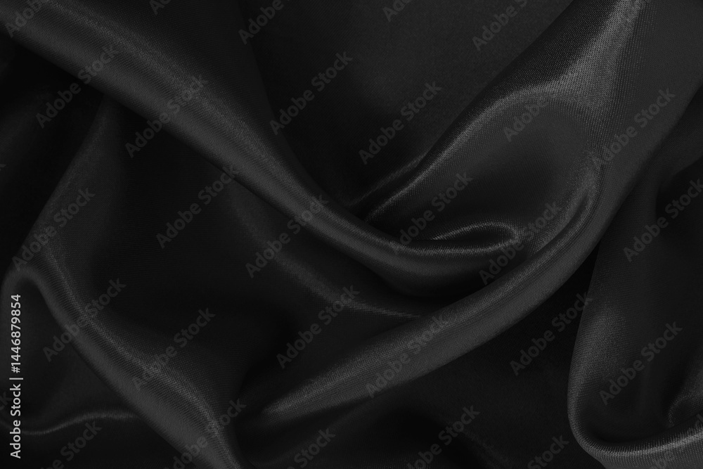 Fototapeta premium Black fabric texture for background and design, beautiful pattern of silk or linen.