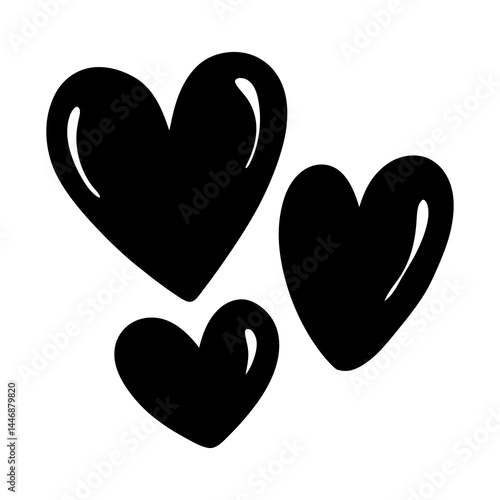 Three black hearts vector design for valentine's day love and romance themed graphic projects and designs silhouette