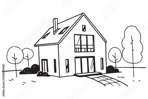 Modern Two-Story House Illustration for Real Estate Listings, Home Design Inspiration, Architectural Visualization Tips.