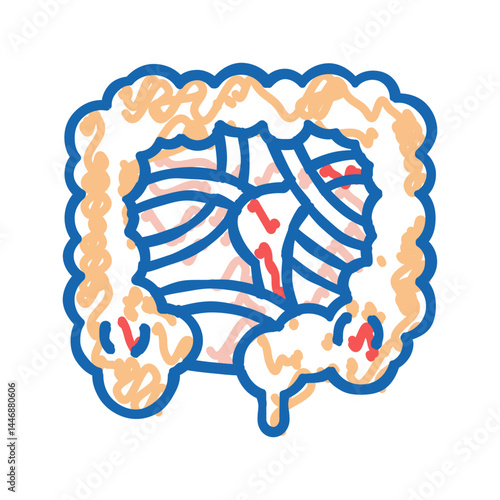 intestinal obstruction disease icon doodle illustration