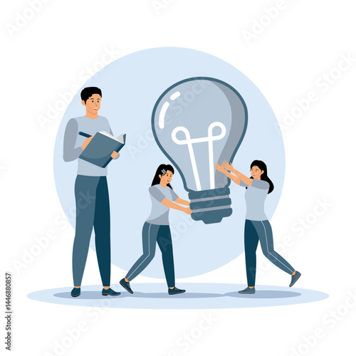 Focus groups. Team Collaboration with Light Bulb Creativity and Teamwork.