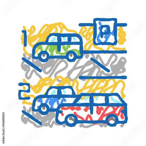 multilevel car parking icon doodle illustration