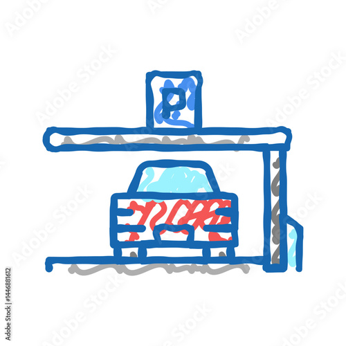 car on place of parking icon doodle illustration