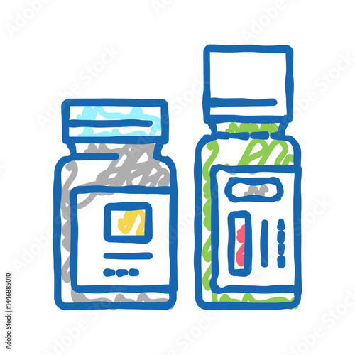 bottles with homeopathy medical drug icon doodle illustration