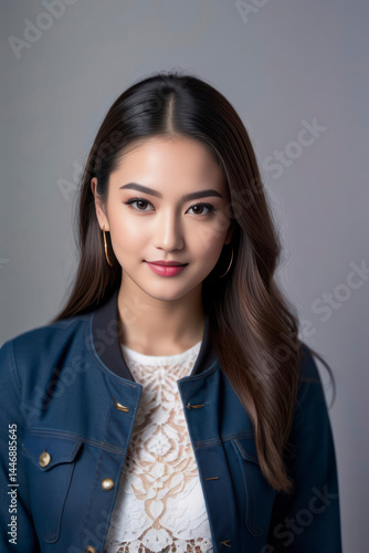 Wallpaper Mural Portrait of a Young Asian Woman in Denim Jacket  Confident and Stylish Studio Shot Torontodigital.ca