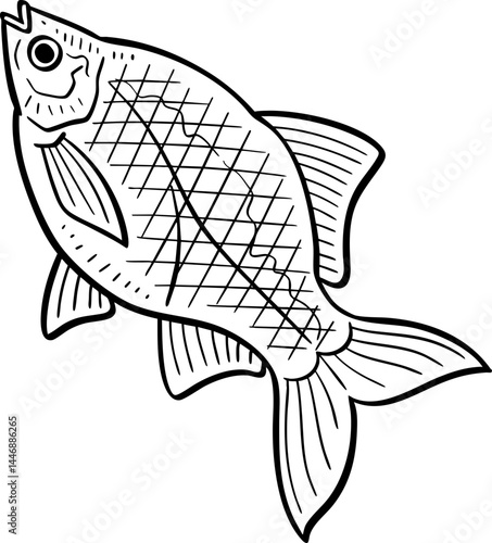 hand drawn cartoon illustration of a fish.