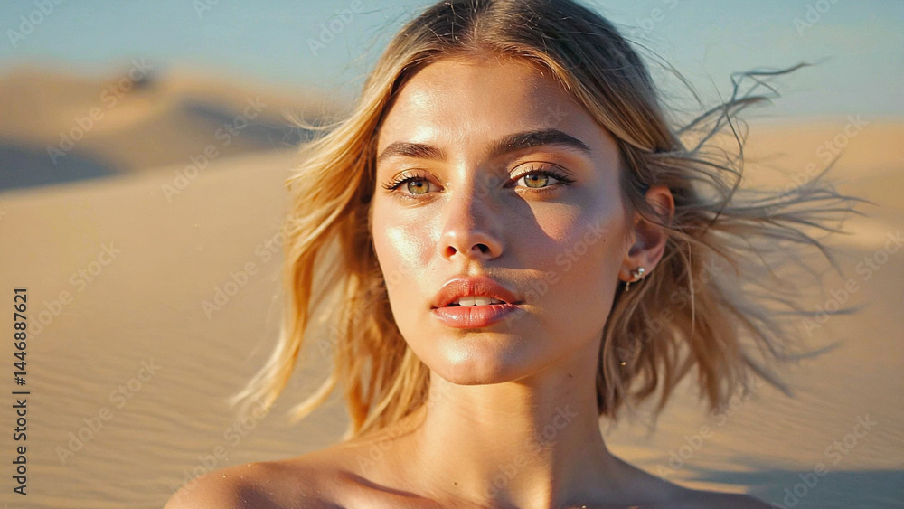 Radiant Beauty Amidst Sands: A captivating portrait of a woman set against a backdrop of a vast desert landscape. Radiant Beauty Amidst Sands: A captivating portrait of a woman set against a backdrop of a vast desert landscape.