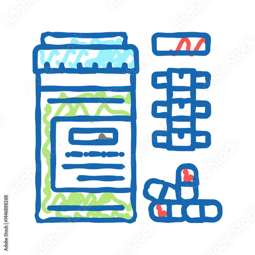 pain reliever pills scoliosis icon doodle illustration