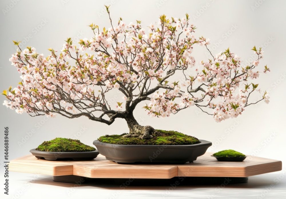 Pink Blossom Bonsai Tree on Wooden Base Pink Blossom Bonsai Tree on Wooden Base