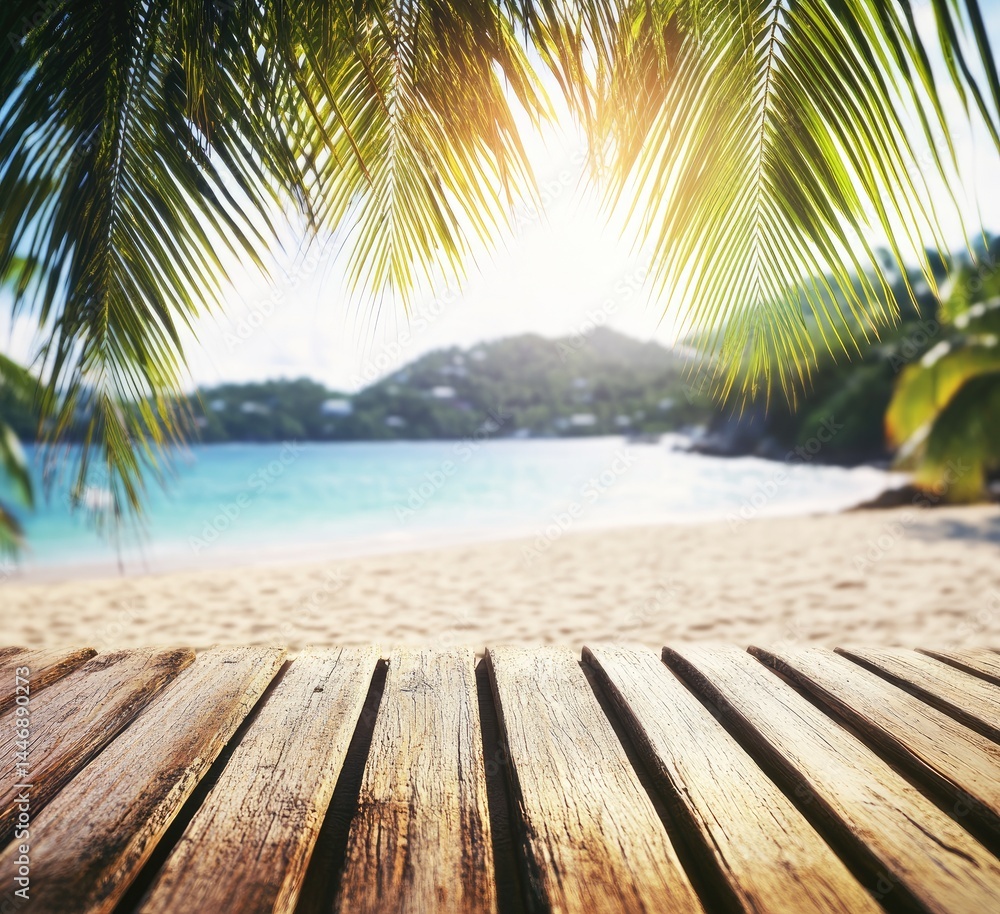 Fototapeta premium Tropical beach scene with wooden deck (2)