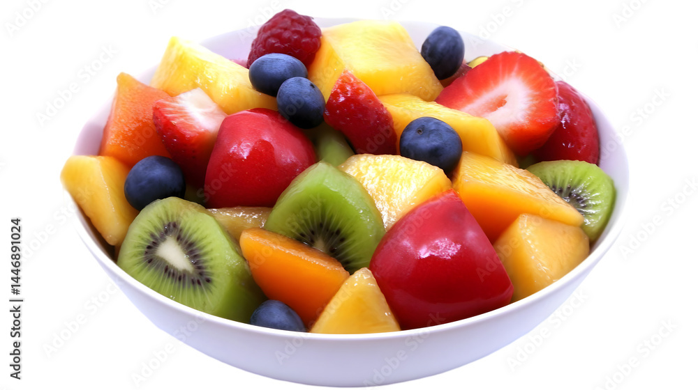 Colorful Fruit Salad In White Bowl Isolated Background Photo Colorful Fruit Salad In White Bowl Isolated Background Photo