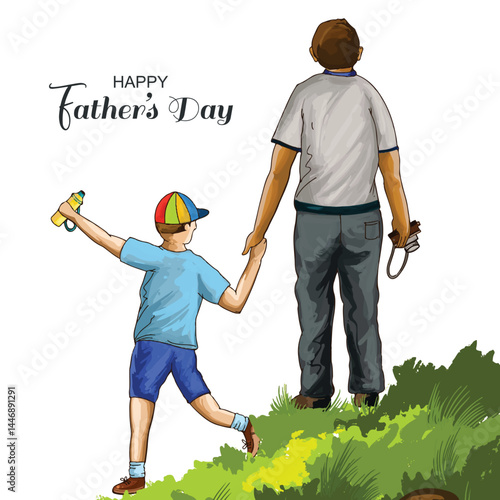 Happy fathers day with a son celebration card background