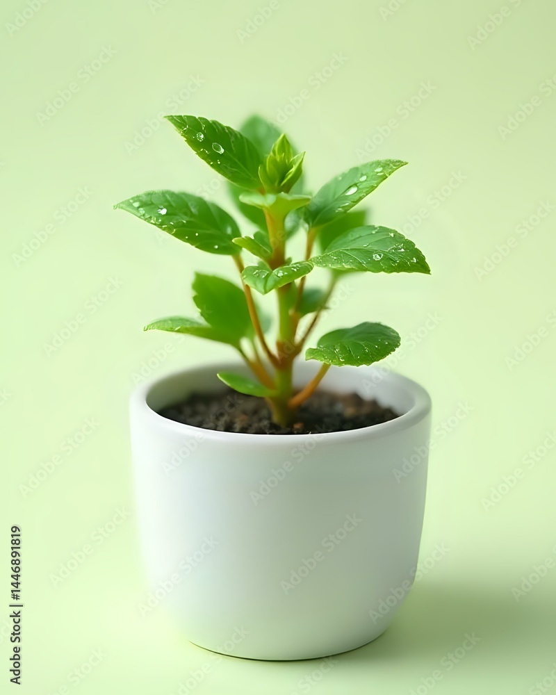 Small morning plant in a white ceramic pot with dew drops, isolated on transparent background, bright lighting, realistic detail” Small morning plant in a white ceramic pot with dew drops, isolated on transparent background, bright lighting, realistic detail”