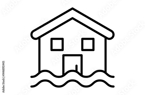 水没する住まいのシンプルアイコンベクターイラスト