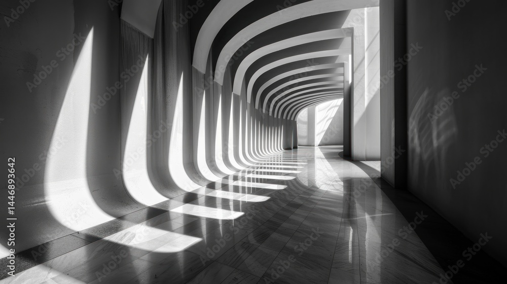 Fototapeta premium Elegant architectural hallway with dramatic light and shadow