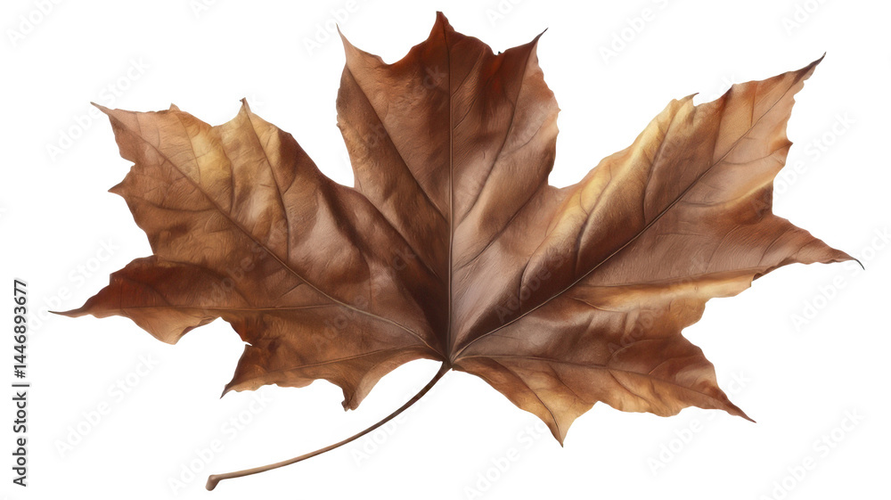 Naklejka premium Judul yang Relevan dan User-Friendly: Realistic Dry Sycamore Leaf with Curled Edges Transparent Background