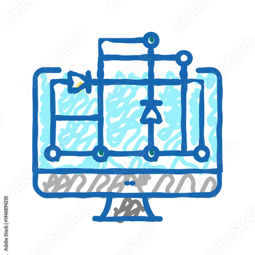 scheme on computer screen for semiconductor manufacturing icon doodle illustration