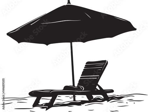 beach chair with umbrella, beach, umbrella, summer, chair, sea, parasol, travel, sun, vacation, sand, isolated, relaxation, vector, holiday, illustration, water, relax, white, resort, leisure, lounge,