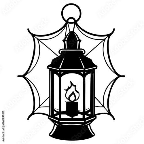 Halloween lantern with spider web vector illustration perfect for holiday themed designs and spooky decorations isolated on transparent background